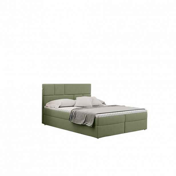 Kaiser Möbel KONTINENTÁLNÍ POSTEL s úložným prostorem a matrací BALI tkanina Mat Velvet Světle zelená 200x200 cm H3-Bonell