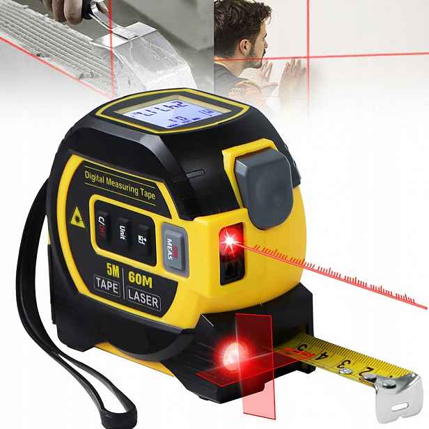 Metrový odměrný 500 cm Digitální laserový dálkoměr 60 m Vodováha 3v1