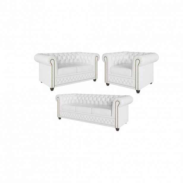 S-Style CHESTERFIELD SEDACÍ SOUPRAVA 3+2+1 Morin z bílé veganské kůže