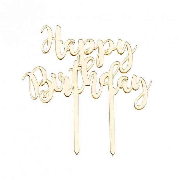 Butlers CELEBRATION Dekorace na dort "Happy Birthday" - zlatá