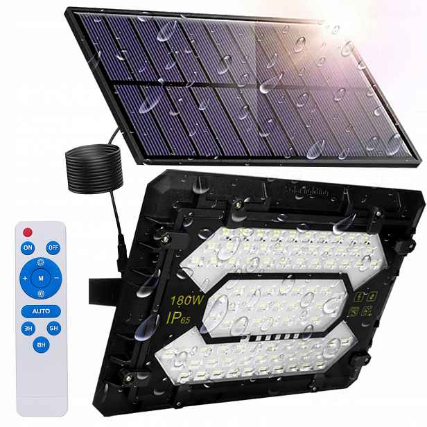 Halogenový solární Led reflektor 180W Osvětlení stromů v zahradě +Dálkový Ovladač
