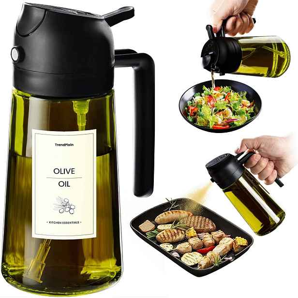 Láhev Na Olej 2V1 Dávkovač Rozprašovač 470 ML Černá Bez Bpa