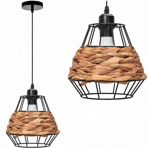 Závěsná Lampa Pletená Stropní Kovová Černá Boho Loft Do Obývacího Pokoje E27