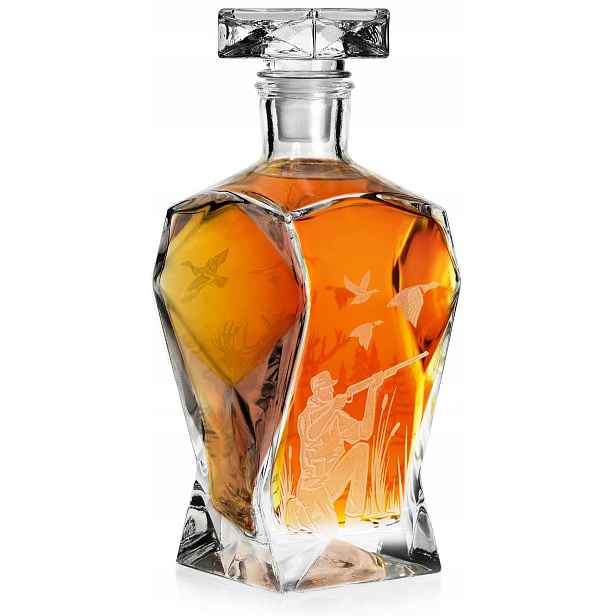 Skleněná karafa Lámaná 750 ml lovecký motiv pro myslivce