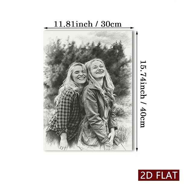 TEMU 2D Plochý, 1 ks Personalizovaný plochý bezrámový fotoplakát na plátně převedený na uhelnou kresbu. Můžete nahrát fotografii svých přátel. Tyto