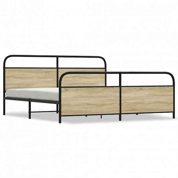 vidaXL Kovový rám postele bez matrace dub sonoma 193 x 203 cm