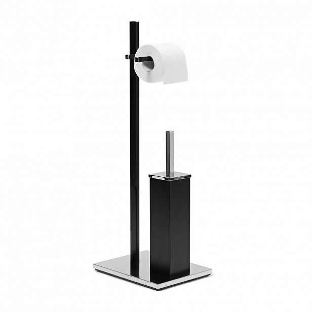 Relaxdays WC-SOUPRAVA Černá matná WC kartáč držák papíru 73 cm