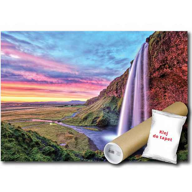 Vinylová Fototapeta Krajina Hory Vodopád Západ Slunce 152x104