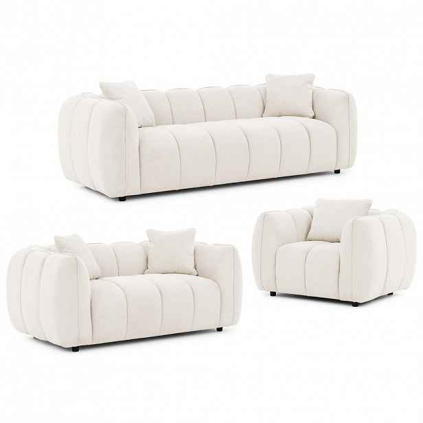 S-Style SEDACÍ SOUPRAVA 3+2+1 Nubira v hluboce prošívaném designu Bubble z měkké strukturované látky v krémové barvě s moderním vzhledem