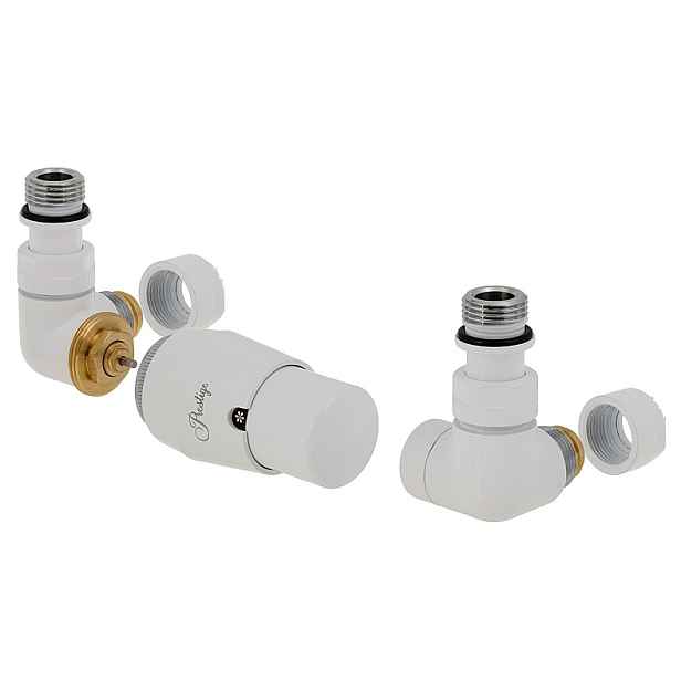HS Vision - připojovací armatura pro spodní krajní; rozdělené připojení s termostatickou hlavicí nalevo - bílá barva (Matice Pex - Alpex 16x2 mm)