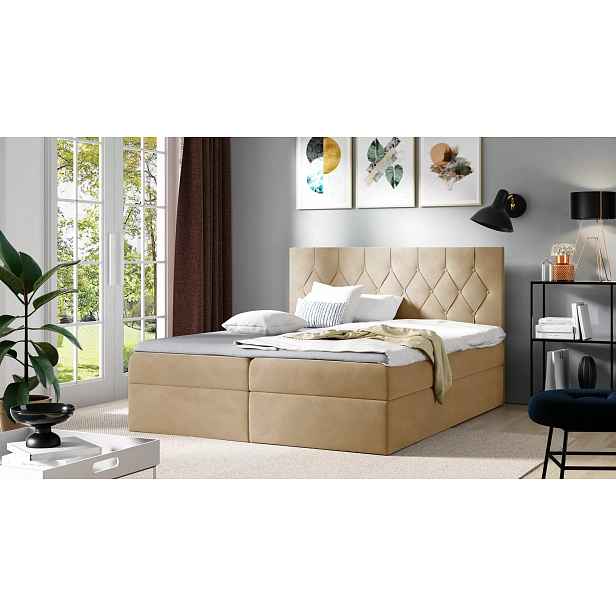 Postel boxspring TIBOR - 140x220, béžová + topper ZDARMA