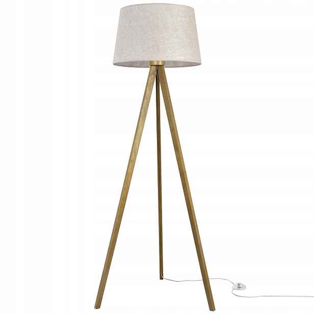 Stojací lampa dřevěná trojnožka s stínítkem len boho do ložnice