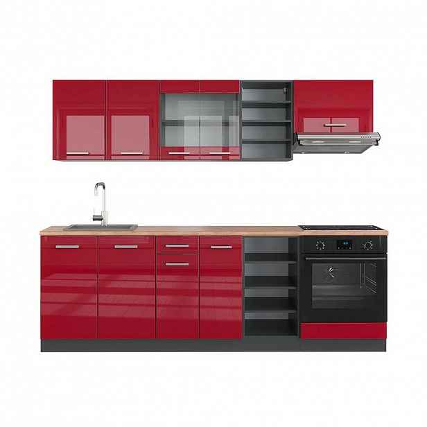 Vicco KUCHYŇSKÝ KOUT R-Line Červená/antracitová s vysokým leskem 240 cm , PD Dub