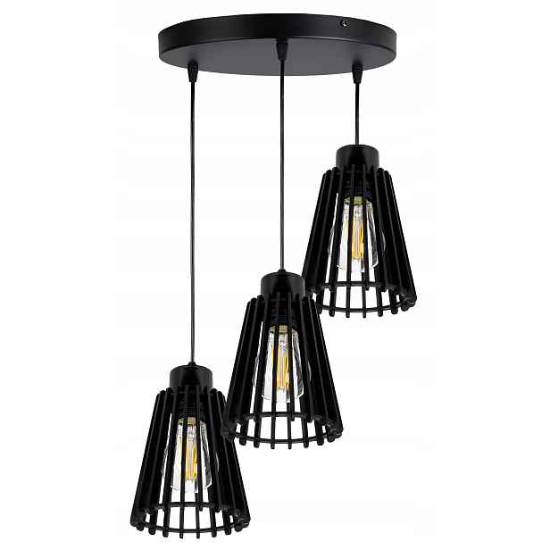 Černá závěsná lampa závěsný stropní lustr Loft stínidlo pyramida Dřevo 3
