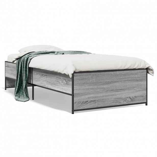 vidaXL Rám postele šedý sonoma 75 x 190 cm kompozitní dřevo a kov