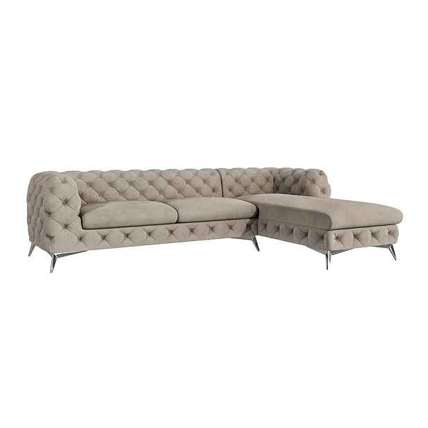 S-Style ROHOVÁ POHOVKA CHESTERFIELD Laura z tmavě krémového sametu - Otoman vpravo