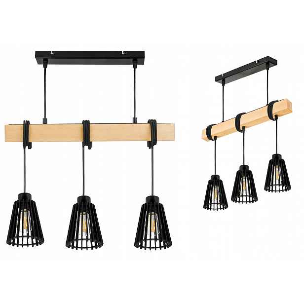 Dřevěná závěsná stropní lampa Lustr Zwis Loft Černé Dřevo E27