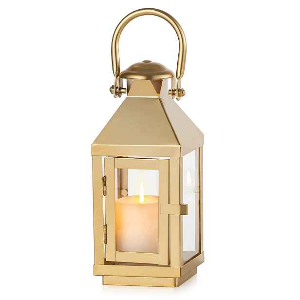 Dekorativní Lampa Zlatá Kovová Sklo 22 CM Na Závěsnou Svíčku