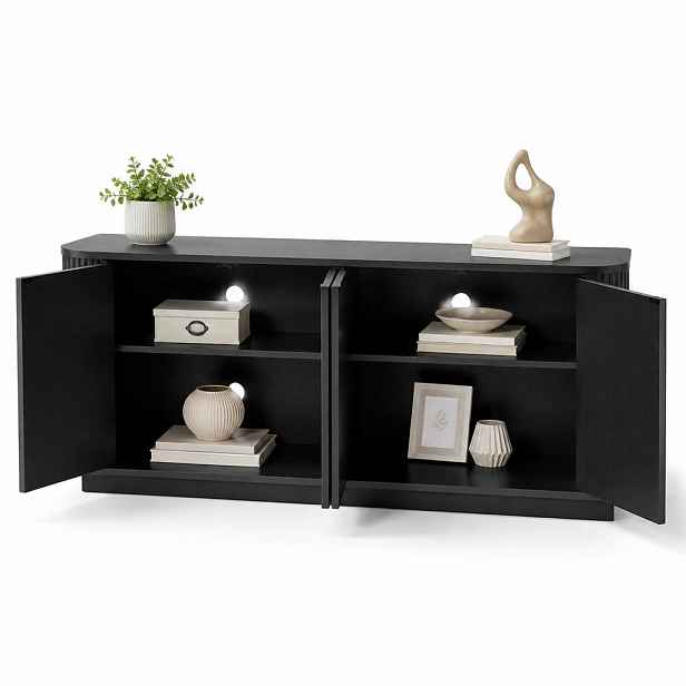 Modenvie SIDEBOARD 162,5/38/61 cm z MDF v černé barvě se 4 dvířky