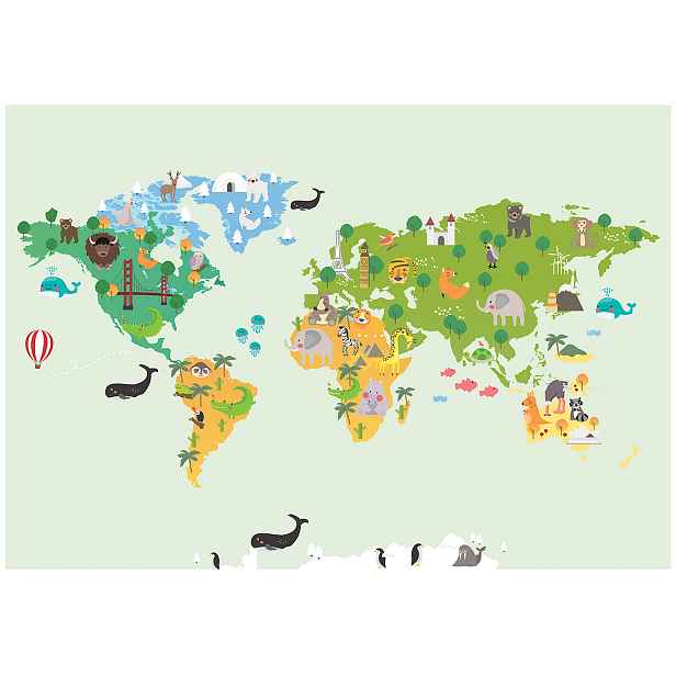 Vinylová Fototapeta Na Flizelině Pro Děti Zelená Mapa Světa 312x219