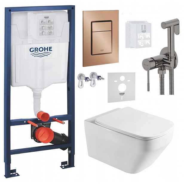 Set Wc Stelaz Grohe Wc Mísa Tornado Tlačítko měď baterie grafit