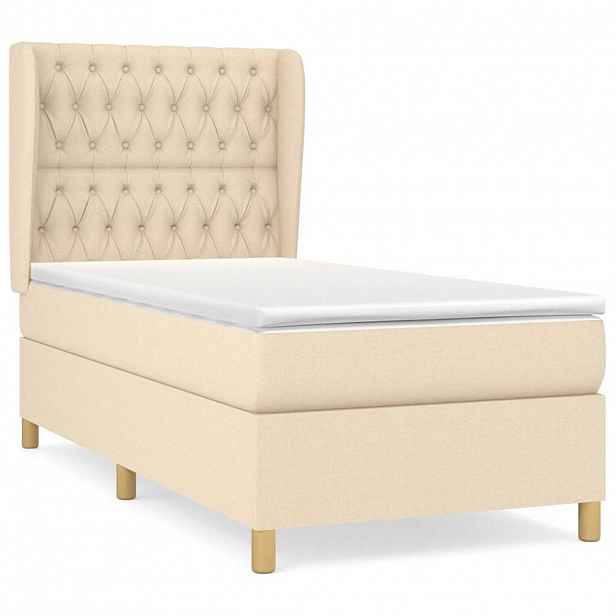 vidaXL Box spring postel s matrací krémová 90x190 cm textil