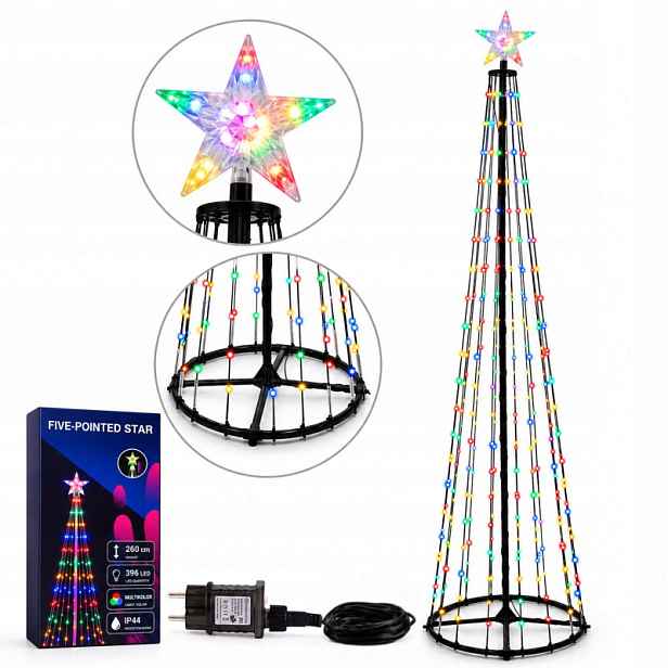 Led vánoční stromek venkovní 260 cm 396 Led IP44 s hvězdou vysoká vícebarevná barva