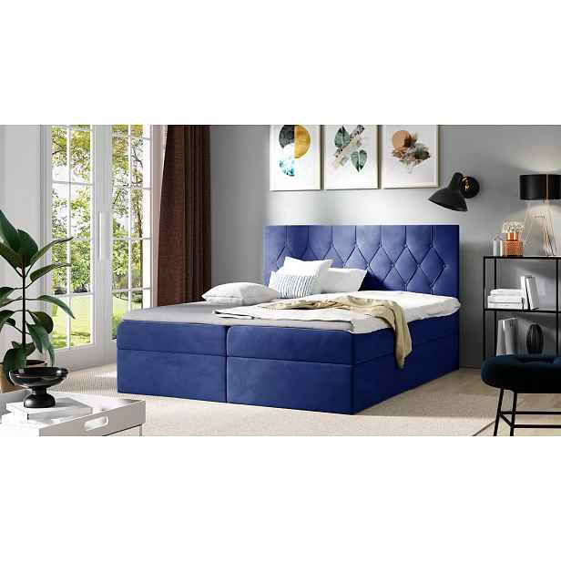 Postel boxspring TIBOR - 140x220, modrá + topper ZDARMA