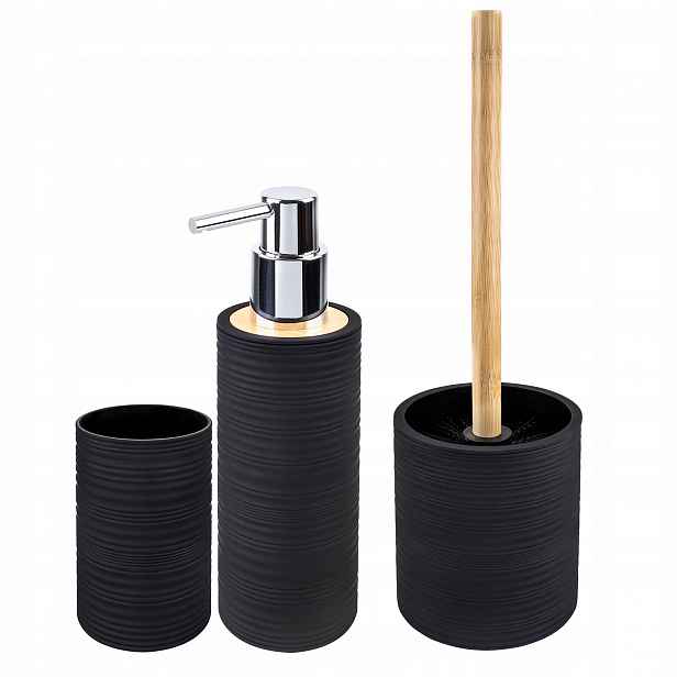 Elegantní koupelnový set z Abs a bambusu, lehký, černý, do koupelny