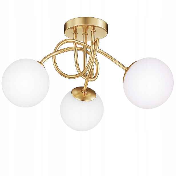 Závěsná stropní lampa Zlatý lustr Bílé koule 3x Led E27