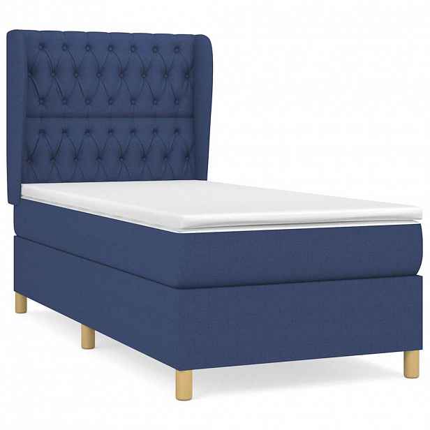 vidaXL Box spring postel s matrací modrá 90x190 cm textil