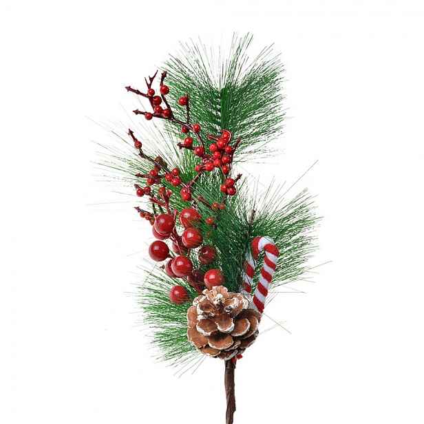 Dekorace zápich vánoční větvička se šiškou - 12*9*39 cm Clayre & Eef