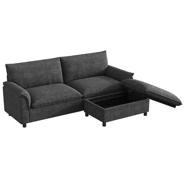 Redom ROHOVÁ pohovka 216/77/82 cm z chenille s pohyblivým taburetem, úložným prostorem a funkcí lůžka, šedá