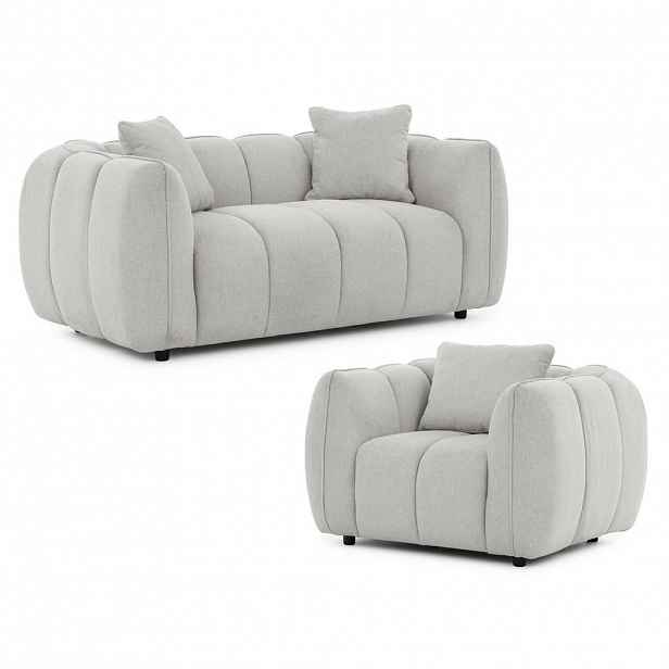 S-Style SEDACÍ SOUPRAVA 2+1 Nubira v hluboce prošívaném designu Bubble z měkké strukturované látky ve světle šedé barvě s moderním vzhledem