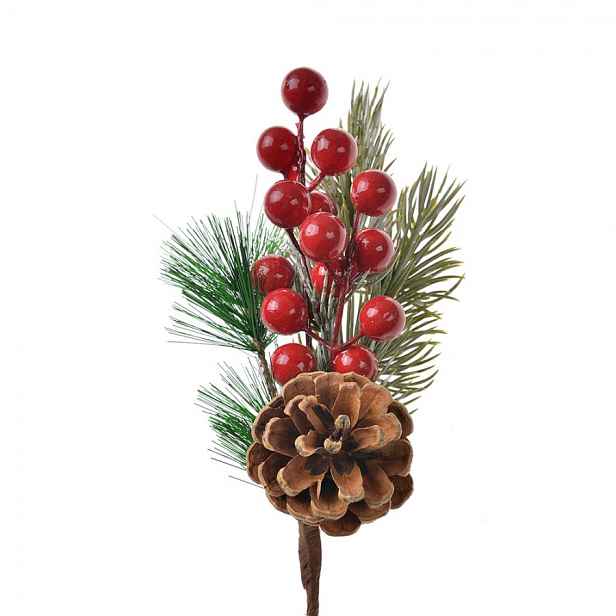 Dekorace zápich vánoční větvička se šiškou - 10*6*25 cm Clayre & Eef