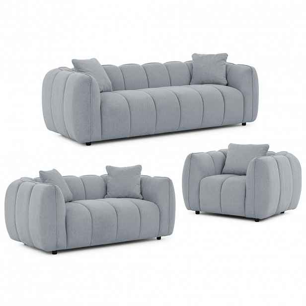 S-Style SEDACÍ SOUPRAVA 3+2+1 Nubira v hluboce prošívaném designu Bubble z měkké strukturované látky v šedé barvě s moderním vzhledem