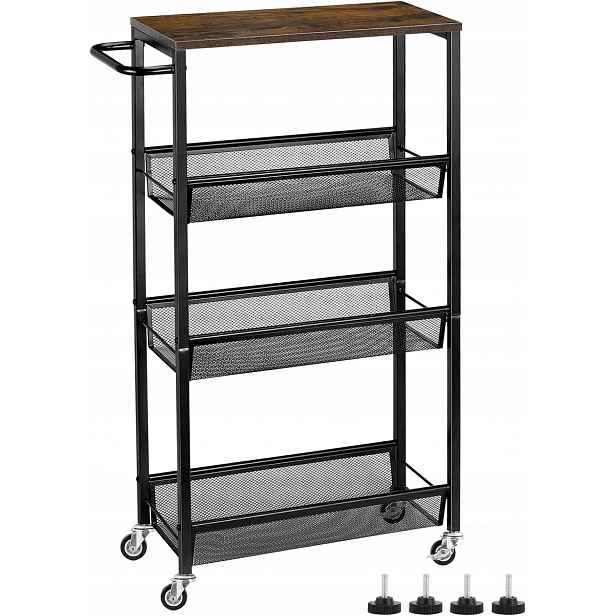 Úzký Regál Na Kolečkách 4 Úrovně 13×45×77 CM Vintage Loft