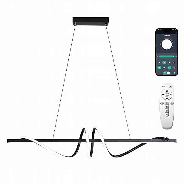 Závěsná Lampa Nad Stůl, Černá, Moderní, 90 CM, 36 W, S Dálkovým Ovládáním, Aplikace