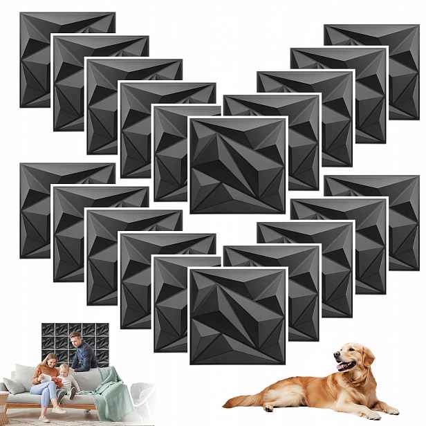 20X Nástěnné Panely Diamant Černý Vzor 3D Pěnový Stropní Kaseton 30x30 cm