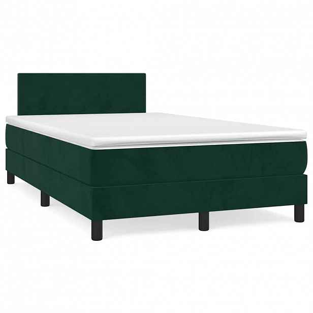vidaXL Box spring postel s matrací tmavě zelená 120 x 200 cm samet