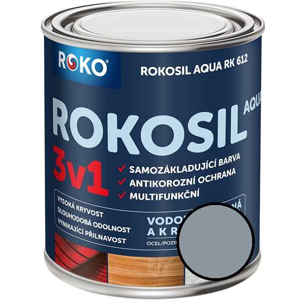 Barva samozákladující Rokosil Aqua 3v1 RK 612 1010 šedá pastelová, 0,6 l