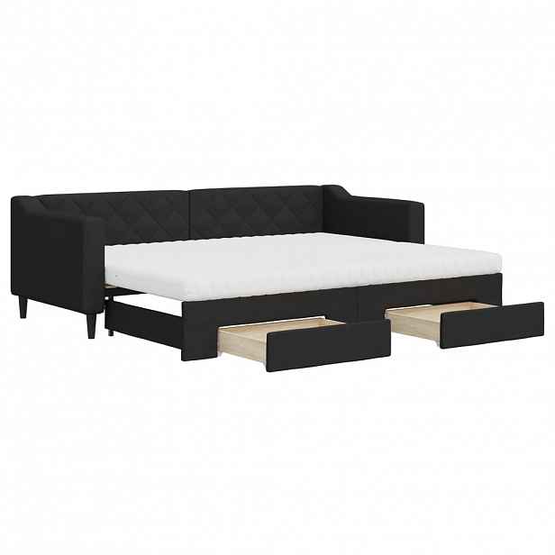 vidaXL Válenda s přistýlkou a zásuvkami černá 80 x 200 cm textil