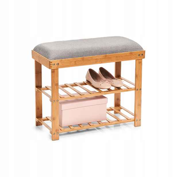 Botník bambus 2 police se sedákem šedý 60x29x50cm