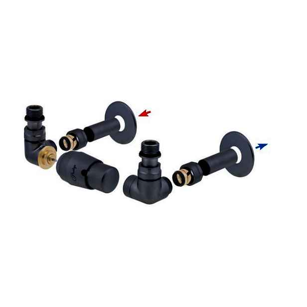 HS Vision - připojovací armatura pro spodní krajní; rozdělené připojení s termostatickou hlavicí nalevo - černá matná (Matice Pex - Alpex 16x2 mm) + krycí sada