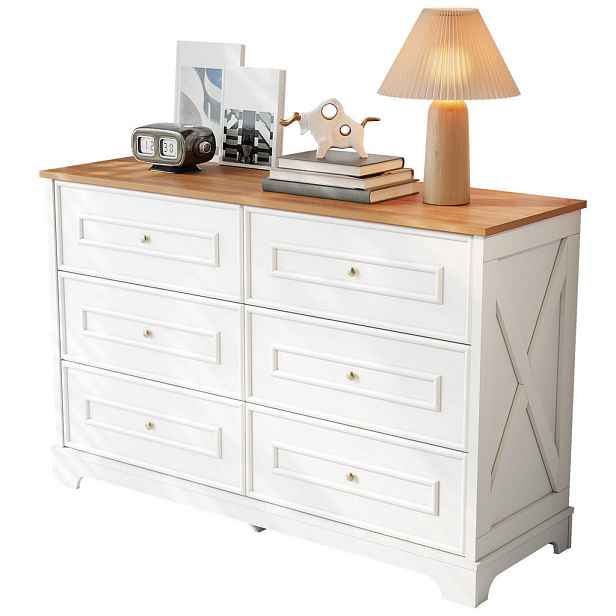 OKWISH KOMODA 120/40/76 cm bílá z MDF a dřevotřísky se 6 zásuvkami a retro vzorem