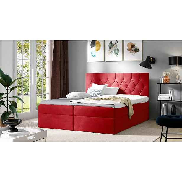 Postel boxspring TIBOR - 140x220, červená + topper ZDARMA