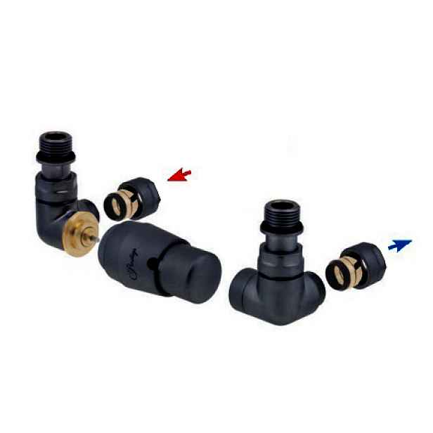 HS Vision - připojovací armatura pro spodní krajní; rozdělené připojení s termostatickou hlavicí nalevo - černá matná (Matice Pex - Alpex 16x2 mm)