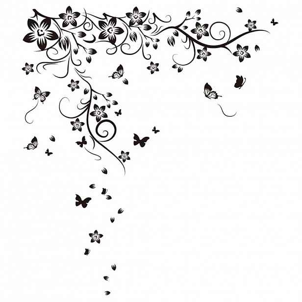 WALPLUS 425866  Home Decoration Sticker Butterfly and Vine 130x150cm Black