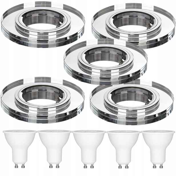 5x Pevná Stropní Lampa Halogenová Objímka Sklo Led Žárovky 10W
