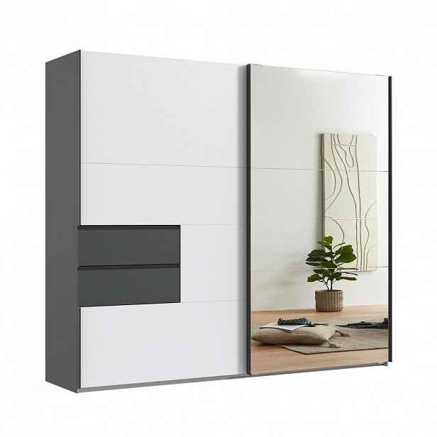 luma-home SKŘÍŇ S POSUVNÝMI DVEŘMI, 2dveřová, 250 × 216 × 65 cm (Š×V×H), korpus a zásuvky v barvě grafit, dveře bílé / zrcadlové / 22050